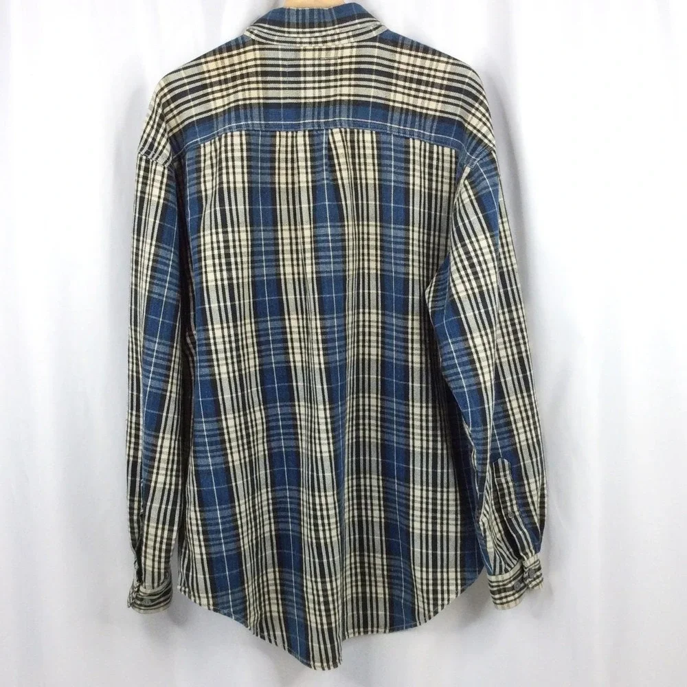 VTG 90s Men's Levi's Plaid Shirt Size Large Blue Black Long Sleeve Button Down